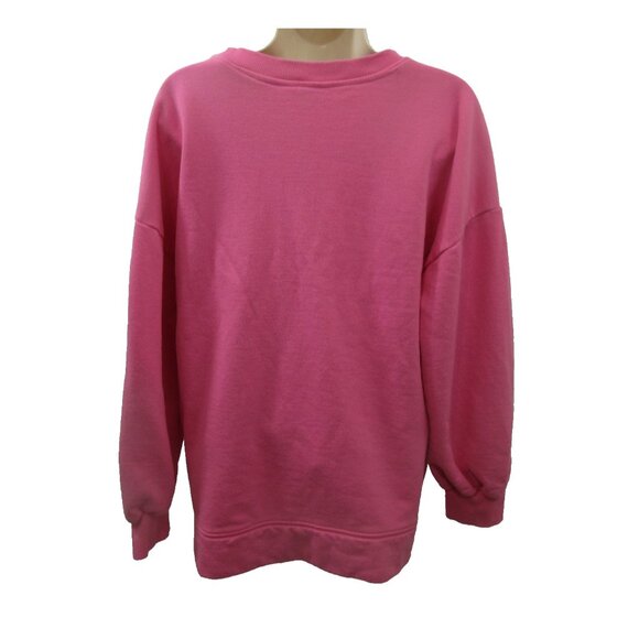 Crown & Ivy Sweatshirt Women's Medium Pink Side Gold Zipper 100% Cotton Pullover - Picture 3 of 8